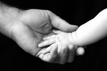 A close-up of an adult hand holding a baby's hand, symbolizing connection and care.