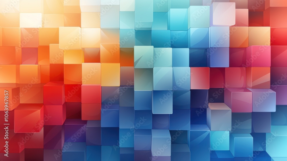 Poster a colorful abstract design featuring 3d cubes in various shades and gradients.