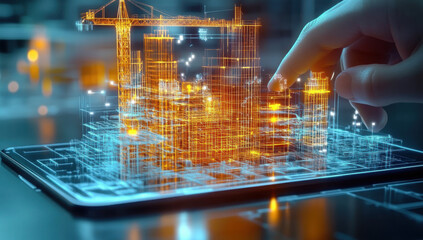 Architect using digital tablet for building information modeling