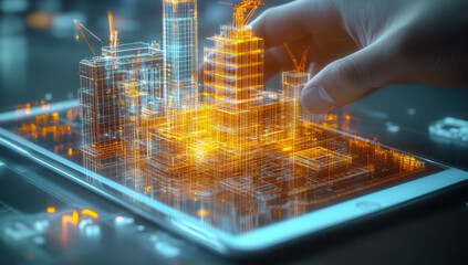 Architect using digital tablet for building information modeling