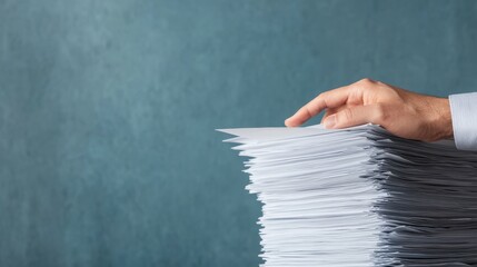 Naklejka premium Hand Resting on a Stack of Papers