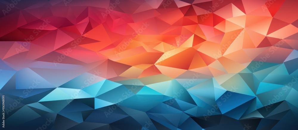 Poster abstract geometric pattern with vibrant colors and triangular shapes.