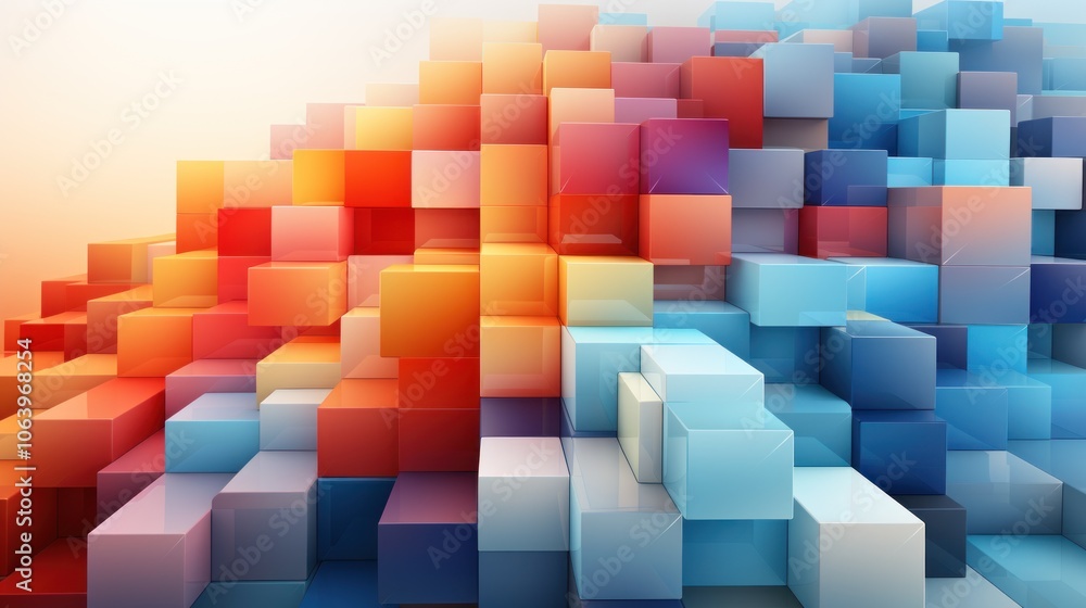 Poster a vibrant arrangement of colorful 3d cubes creating a dynamic visual landscape.