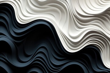 Abstract wavy design in black, white, and cream colors, showcasing fluidity and texture.