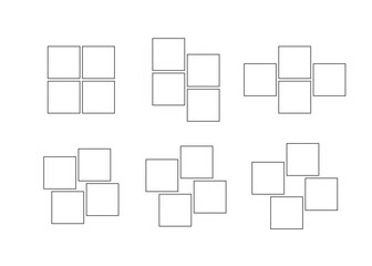 Frame collage from square shape for photo, image template line set. Mood board layout, background. Gallery grid, mosaic puzzle border. Vector outline illustration