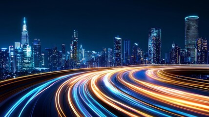 Fototapeta premium Night City Lights and Traffic Trails