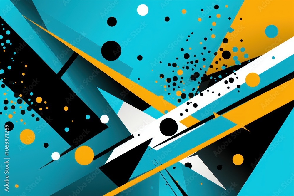 Poster abstract geometric design with vibrant colors and dynamic shapes.