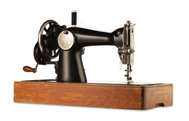 One vintage sewing machine isolated on white