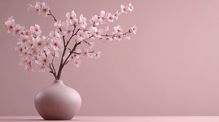 Beautiful branch with white blossoms in a Japanese-inspired minimalist arrangement, enhancing tranquility in interior decor.