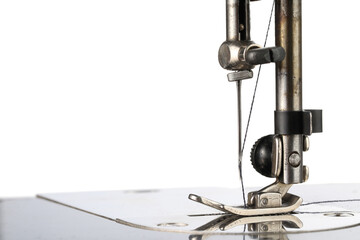 Sewing machine on white background, closeup view