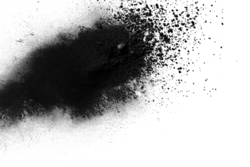 Black charcoal dust gunpowder isolated on alpha background top view. Dark gray background with black line stroke of paint creates diagonal movement direction. Deliberate arrangement of lines suggests