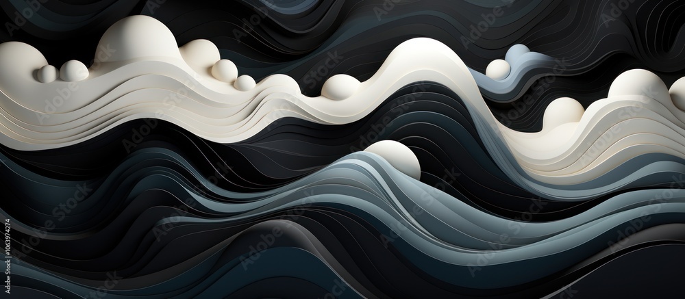 Poster abstract waves in dark tones with flowing shapes and textures.