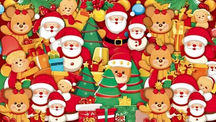 New Year's background from Santa Clauses, bears and Christmas tree decorations