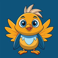 Cute Cartoon Bird with Orange Feathers and Blue Wings