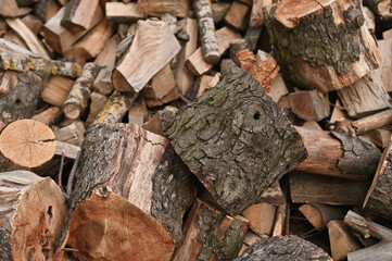 chopped firewood on a pile, cooked for the winter.