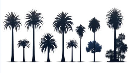 Series of palm trees are shown in various sizes and positions. The trees are all black and white, giving the image a serene and peaceful atmosphere