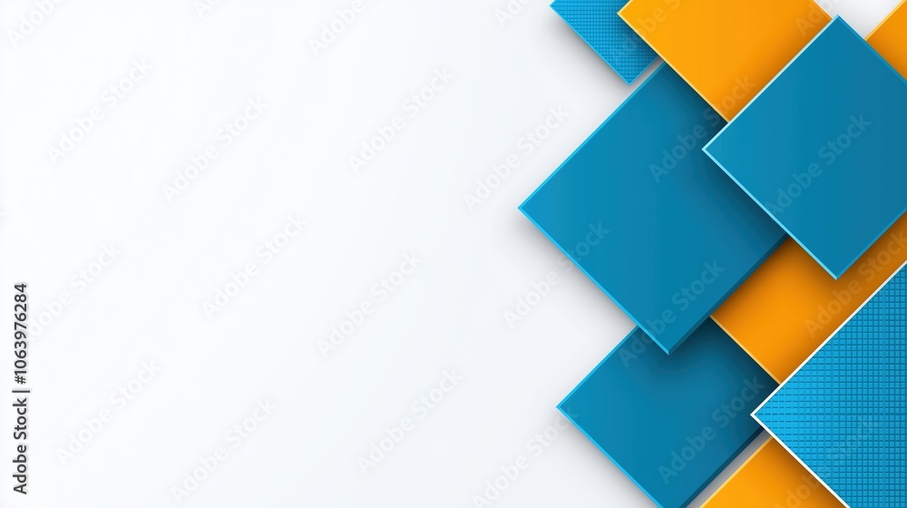 Poster blue and orange background with squares of different colors. the squares are arranged in a way that 