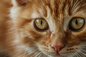 of a ginger kitten's adorable face, highlighting its fluffy fur and curious, endearing expression.