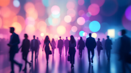 Blurred Crowd with Colorful Bokeh Background