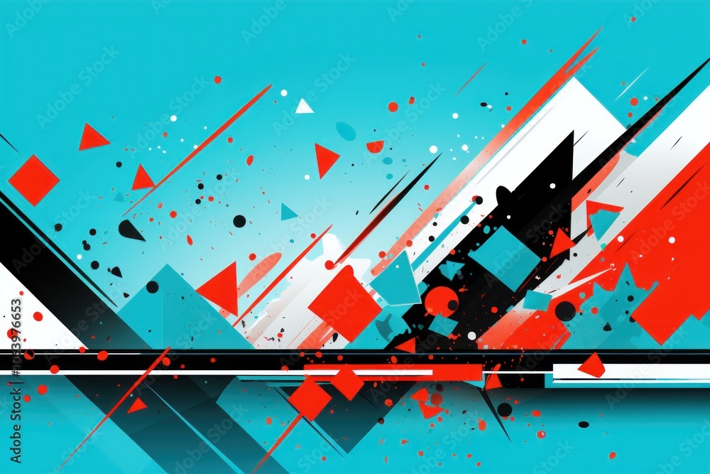 Poster Abstract design featuring geometric shapes and dynamic lines in vibrant colors.