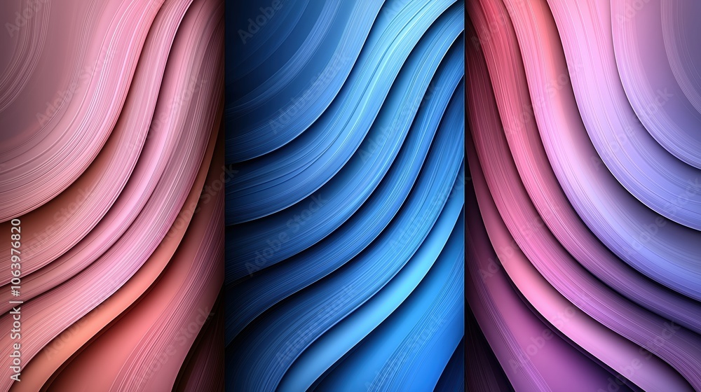 Poster colorful image of three different colored stripes, with blue being the most prominent. the stripes a