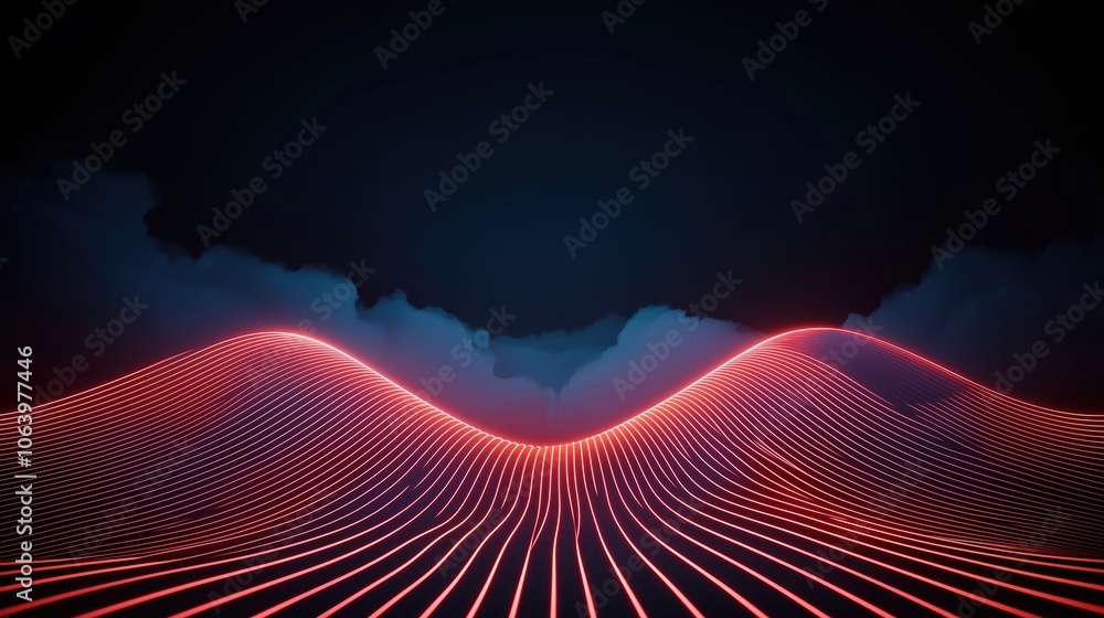 Aufkleber red and blue mountain range with clouds in the sky. the mountains are lit up in red and the sky is d