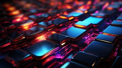 Obraz premium Abstract close-up of colorful, reflective geometric shapes creating a vibrant pattern.