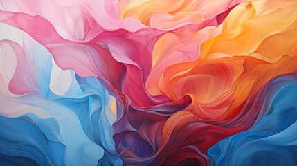 Obraz premium A vibrant abstract composition of flowing colors in shades of blue, pink, orange, and red.