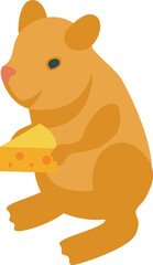 Adorable hamster sits contentedly, holding a wedge of cheese in its paws, enjoying a tasty snack