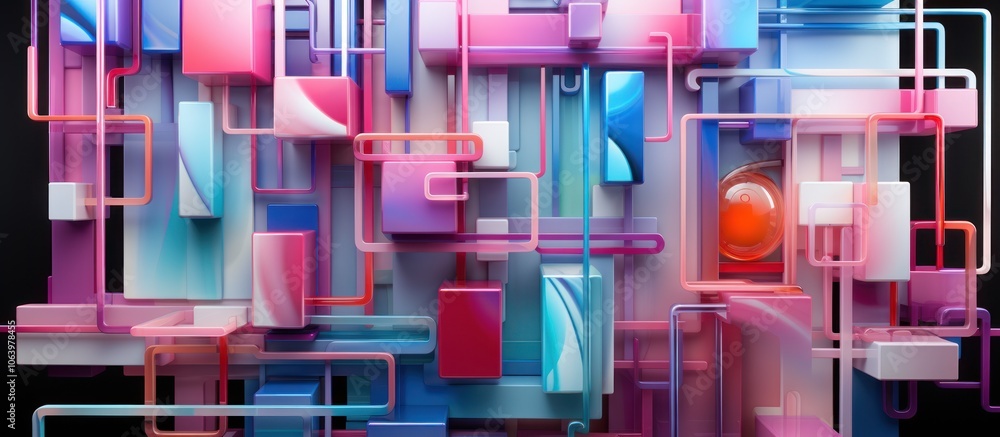 Poster abstract composition of colorful geometric shapes and lines in a modern design.