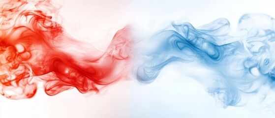 Obraz premium Red, white, and blue smoky hues against a pristine white backdrop