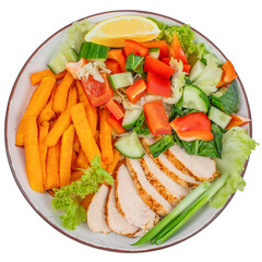 chicken fillet with vegetable salad isolated on white background. Healthy food, keto diet, diet lunch concept