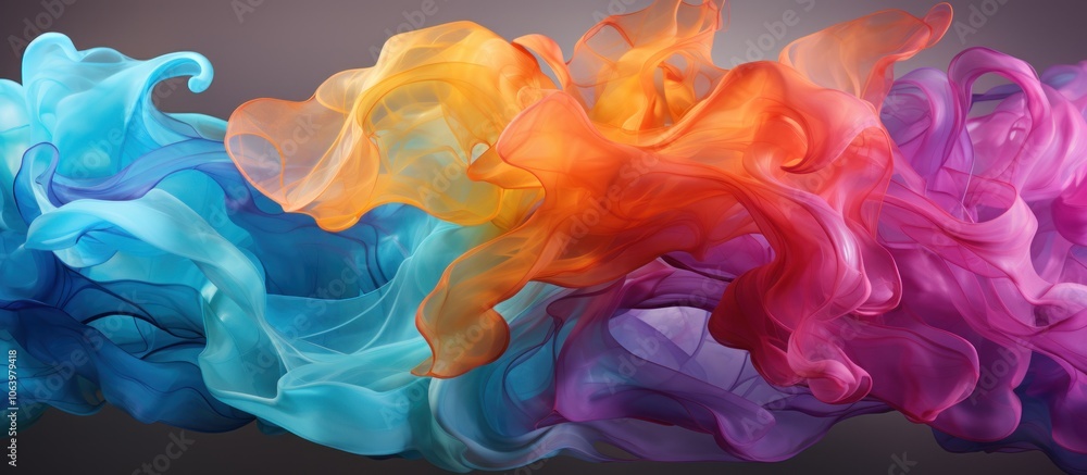 Poster abstract colorful waves of fluid shapes creating a dynamic visual effect.