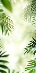 Fototapeta premium Blurred green palm leaves background with natural tropical vibe