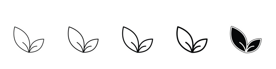 Obraz premium Set of 5 Vegan icon - 1 Silhouette - 1 unexpanded vector - organic cosmetic labels, eating vegan bio food, leaf, leaves, refreshing, green leaves, plant based, natural vegan icon, healthy lifestyle