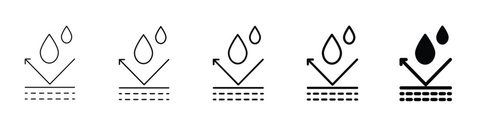 Set of 5 Water proof icon - 1 Silhouette - 1 unexpanded vector - Vector image of a water-resistant icon, indicating sun protection, water resist, waterproof, water shield, water protection