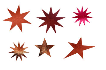 Various shapes of stars in a metallic style.