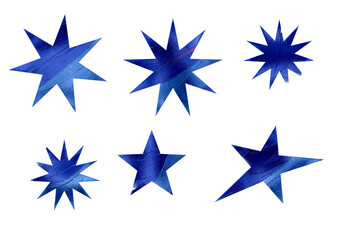 Various shapes of stars in a metallic style.
