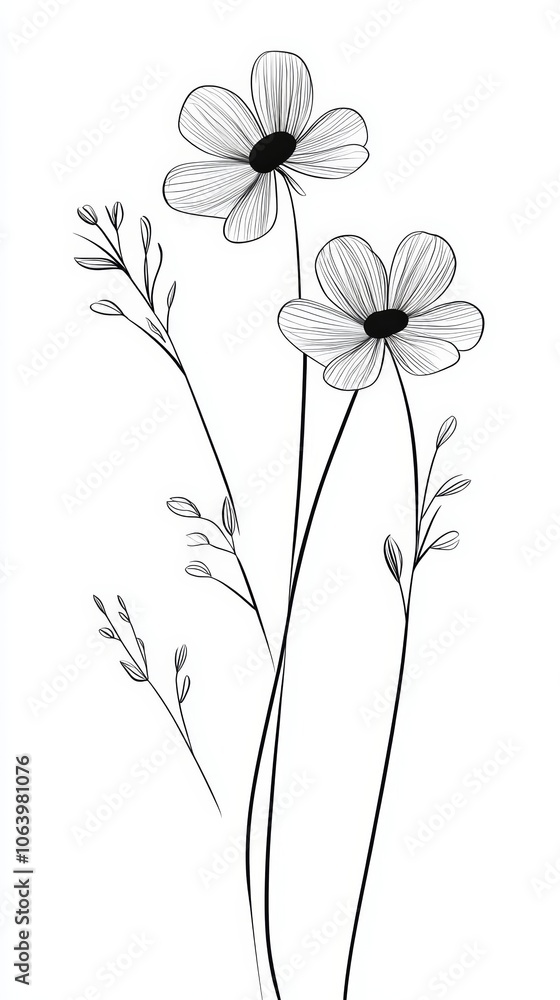 Poster simple icon of sketched flowers for minimalist design generative ai