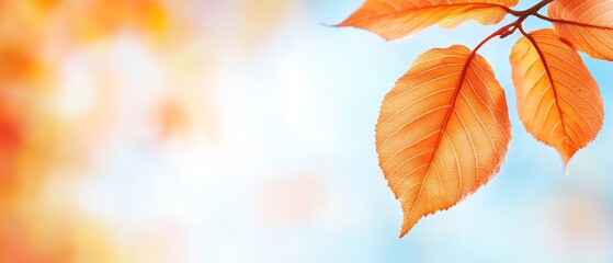 Obraz premium Up-close image of a tree branch adorned with orange leaves