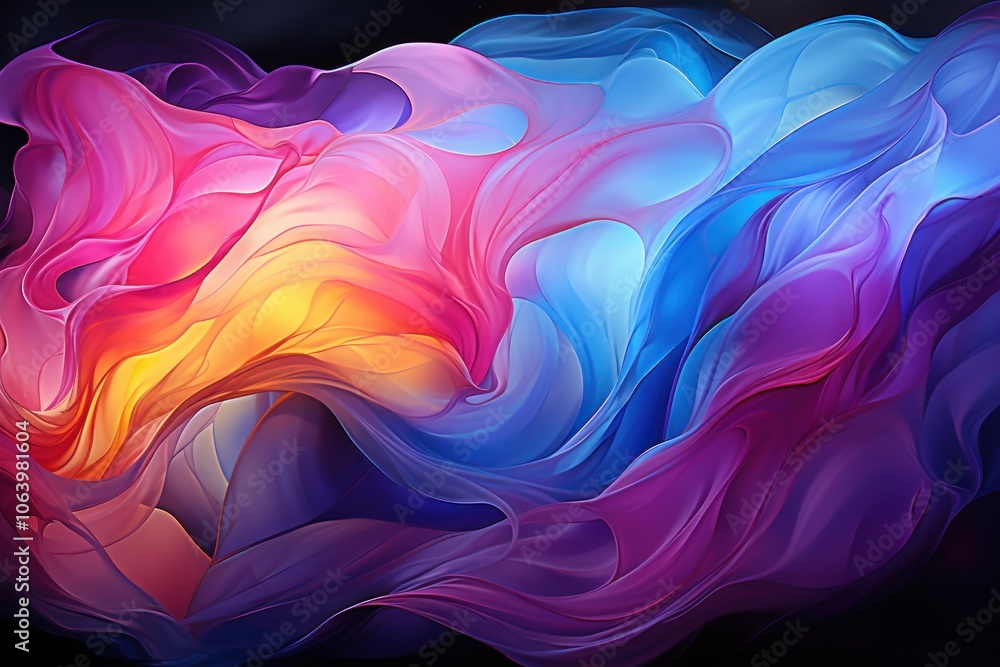 Poster a vibrant abstract design featuring flowing colors and shapes, evoking emotion and movement.