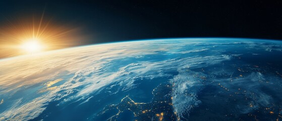  An Earth view from space at night or Nighttime view of Earth from space