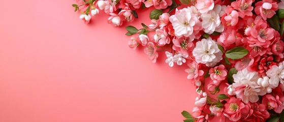  Pink and white flowers against a pink backdrop