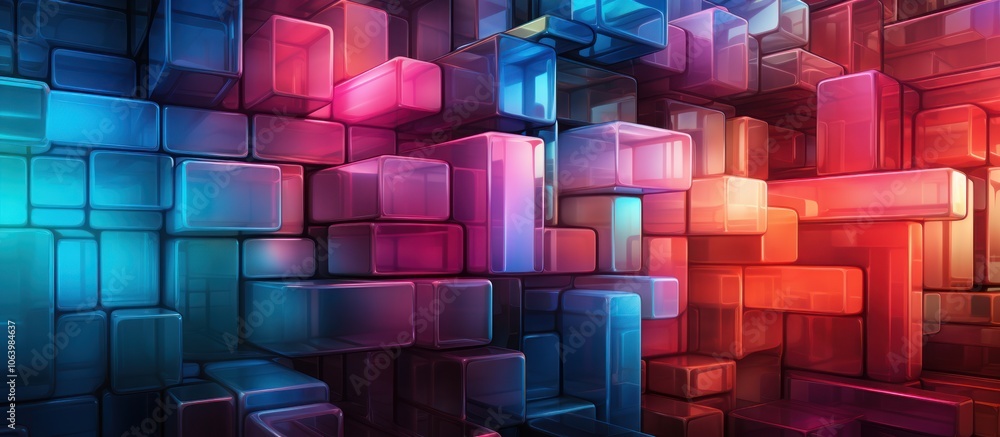 Poster a vibrant abstract composition of colorful 3d blocks creating a dynamic visual effect.