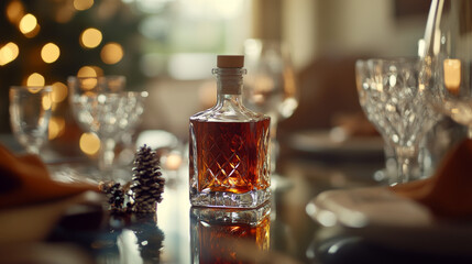 Amber Liquor Bottle Festive Table Setting