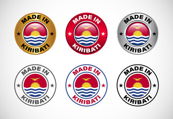 Naklejka premium Made in Kiribati label icon with flag. Icon set for business, badge, seal, sticker, logo, and symbol