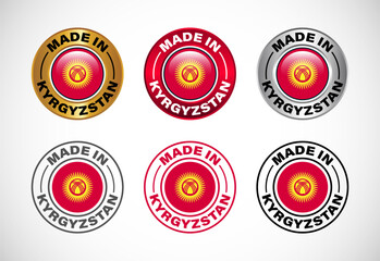 Made in Kyrgyzstan label icon with flag. Icon set for business, badge, seal, sticker, logo, and symbol