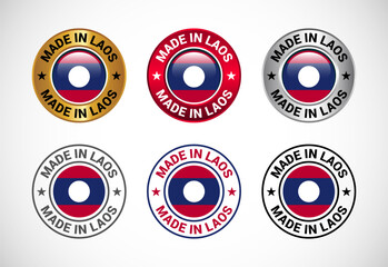 Made in Laos label icon with flag. Icon set for business, badge, seal, sticker, logo, and symbol