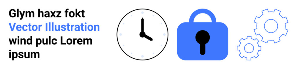 Minimalistic design with a clock, padlock, and gears symbolizing time management, security, and system efficiency. Ideal for tech services, IT support, cybersecurity, project management