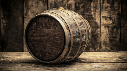 Aged Whiskey Barrel, Rustic Wooden Background, Dark Brown, Vintage Texture, Empty Cask